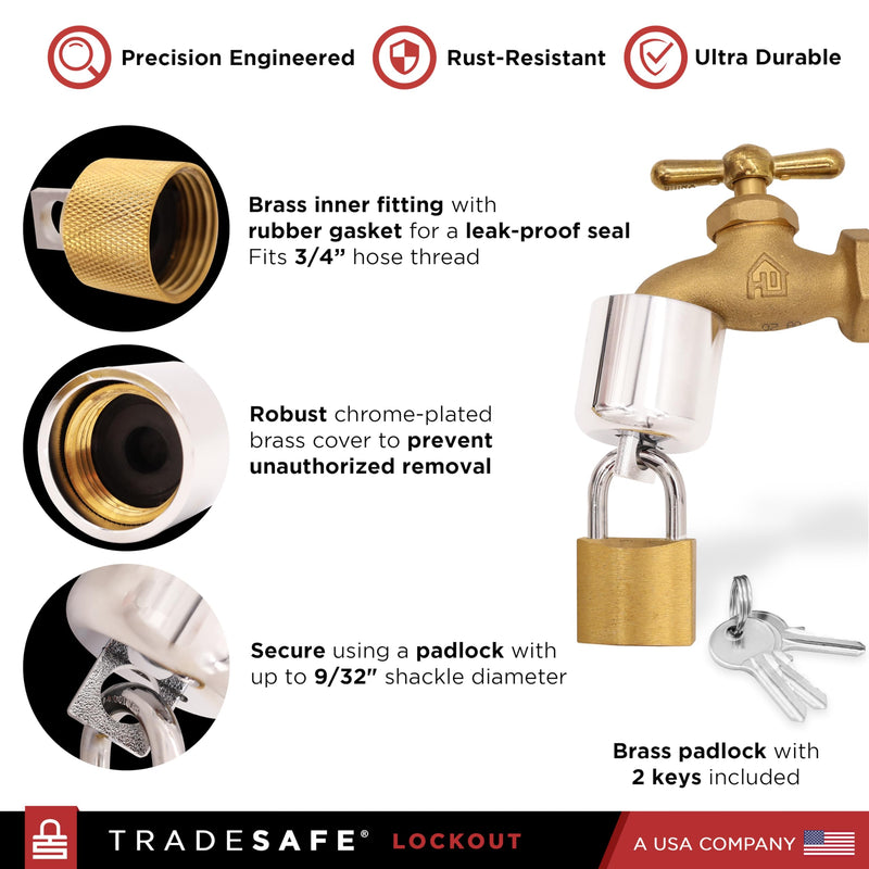 TRADESAFE Water Spigot Lock - Premium Hose Bib Lock, Faucet Locks Outdoor with Keyed Padlock, Outdoor Faucet Lock, Durable Outside Faucet Child Lock, Prevent Water Theft, Unauthorized Water Use