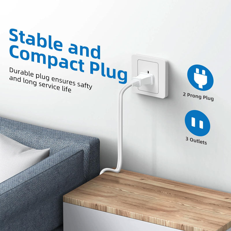 Indoor Extension Cord, 2 Prong 12 Feet Extension Cord, 3 Polarized Outlets with Safety Slide Windows,13A/1625W, 16 AWG 1