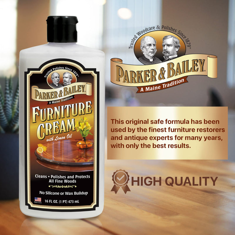PARKER & BAILEY FURNITURE CREAM - Multisurface Wood Cleaner And Polish Furniture Quick Shine Restorer Protector Kitchen Cabinets Surface Cleaner House Cleaning Supplies Home Improvement, 16oz 16 Fl Oz (Pack of 1)