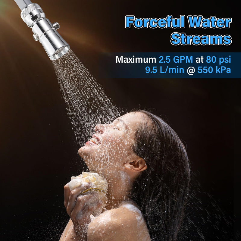 Enhon 2 Setting Pivoting Single Spray Shower Head with Shut Off Valve Replacement for 52652-PK Compatible with Delta Shower 2.5 GPM Brass Water Saving Shower Head Chrome 1" Diameter Spray Face (2 Set)