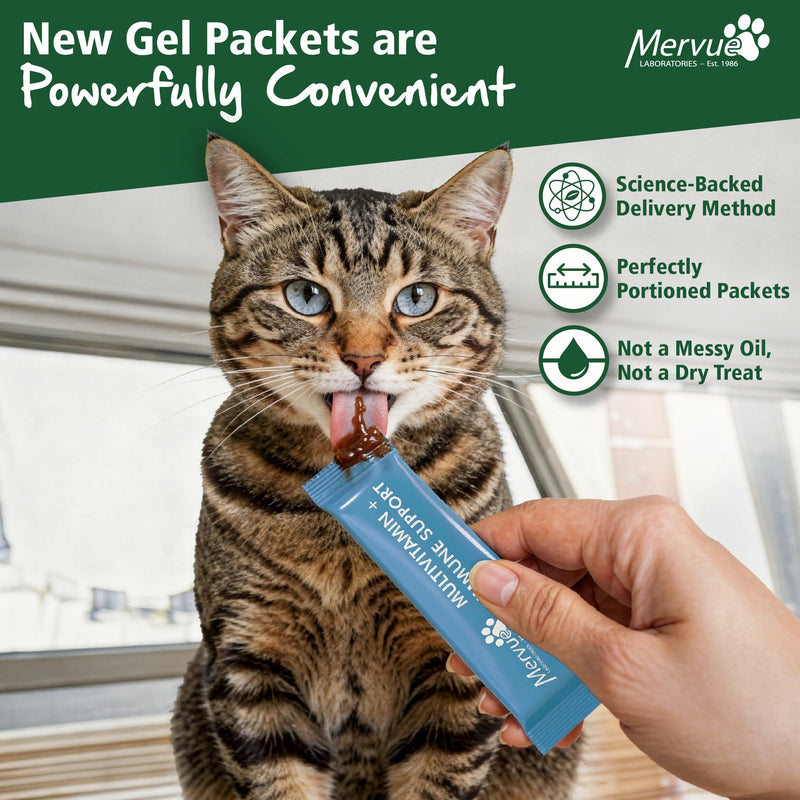 Mervue Multivitamin + Immune Support for Cats – Pre-Measured Cat Multivitamin Gel Packets for Daily Vitality – Formula with Beta Glucans and Taurine for Cats for Natural Defenses (14, 5ml Packets)
