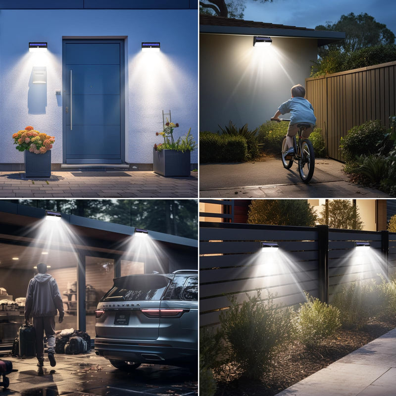 368 LED Solar Lights Outdoor Motion Sensor, Solar Fence Lights with 3 Lighting Modes, Solar Powered Security Lights Waterproof for Outside Yard Wall Garden Backyard Garage Black 1 Pack