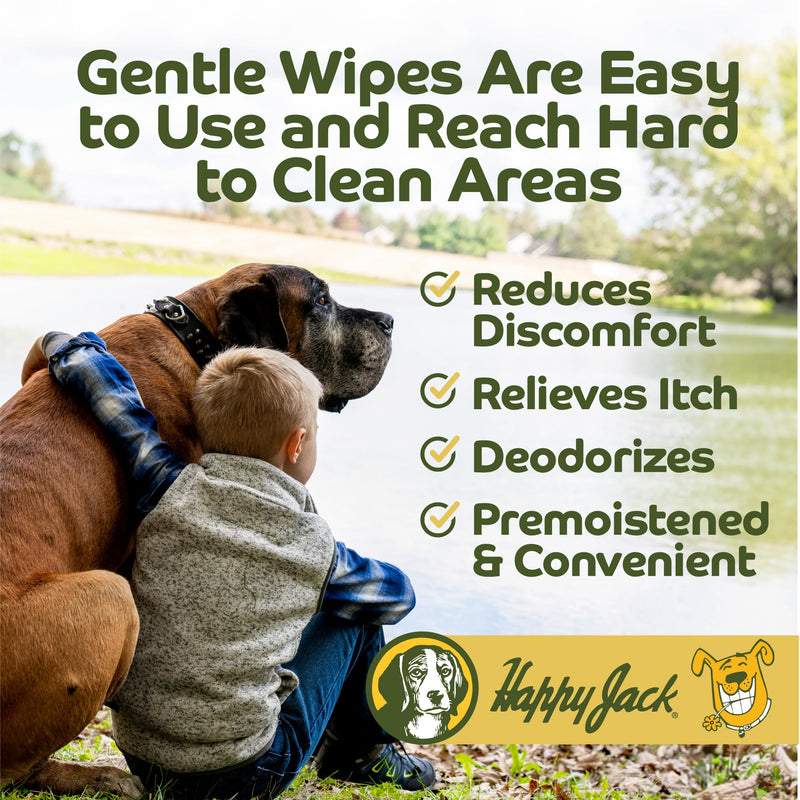 HAPPY JACK Dog Ear Wipes with Aloe Soothe Itch and Discomfort from Dog Ear Infection, Aloe Vera-Cucumber Pet Cleaner Wipes are Great for Pup's Itchy Relief, 100 Ct - PawsPlanet Australia