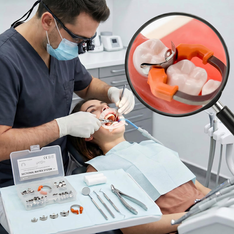 Dental Sectional Matrix System D3 Tooth Interproximal Sectional Contoured Metal Matrices Refill Matrix M4 3.0+Clamps R7 1.0（50Pcs+1Pcs）