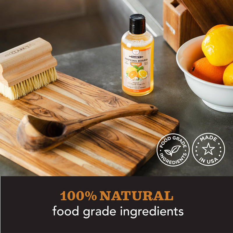 CLARK'S Cutting Board Organic Soap - Cleaner for Butcher Block, Countertop and Utensils - Enriched with Natural Orange & Lemon Extracts - Cleans and Restores Wood - Use Before Food Safe Mineral Oil Orange-Lemon