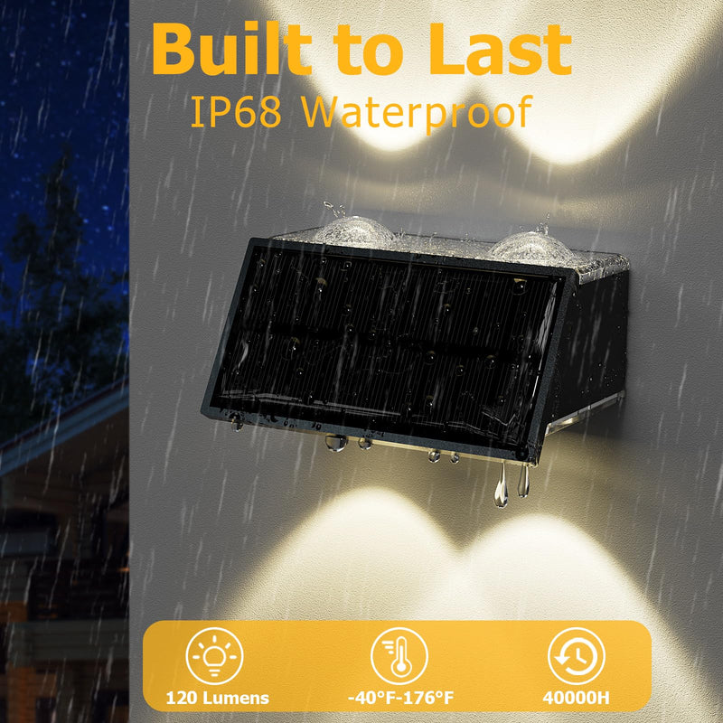 Solar Fence Lights Outdoor Waterproof, Warm & Cool White RGB Dusk to Dawn LED Wall Mount Sconce Light Up & Down Deck Lights Solar Powered for Outside Garden Patio Backyard Garage(6 Pack) 6 PK Black