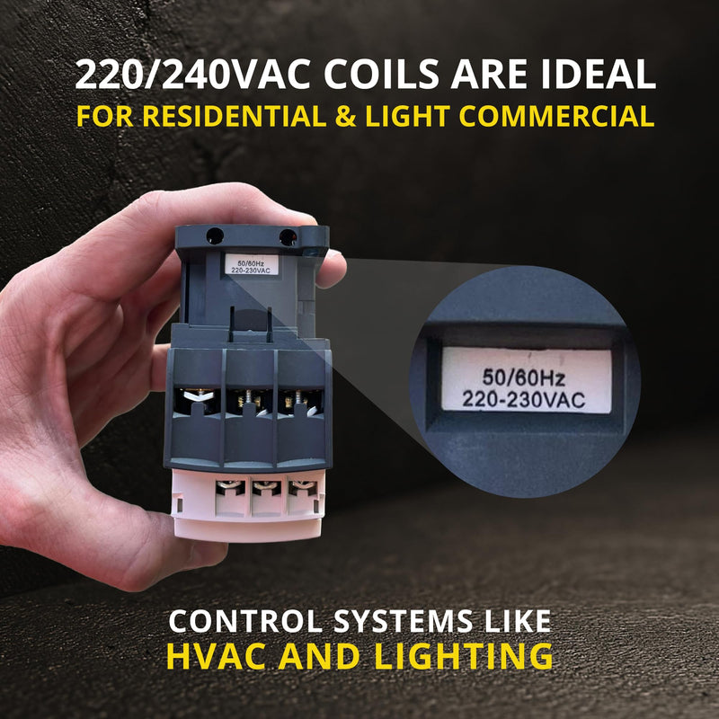 3 pole Contactor 30 Amp Normally Open IEC 660V Switch, Auxiliary 1NO/1NC - 220 / 240VAC Coil Inductive 32A and Resistive 50A, AC Contactor - with Mounting Base for DIN Rail 30A 220V - 1 Pack