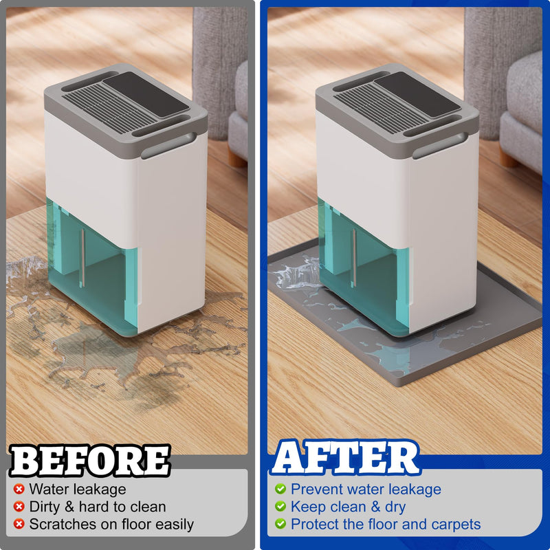 Dehumidifier Mat for Home Dehumidifiers, Mini Dehumidifier Drain Pan Prevent Leaks, Waterproof De humidifier Tray, Non-Slip Drain Mat Prevents Water from Pooling Underneath, Grey, 12"x10"
