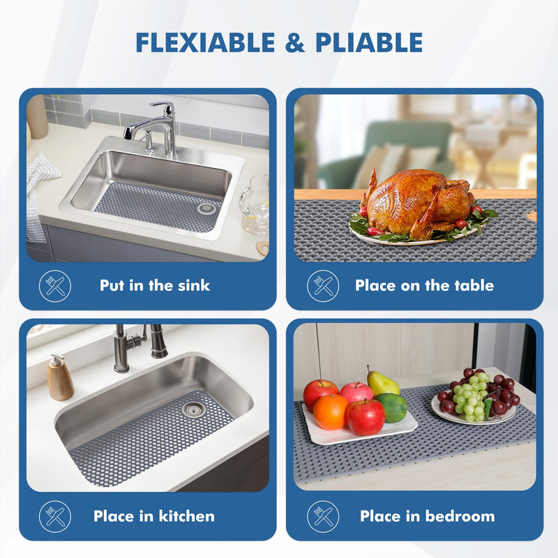 Silicone Sink Protectors for Kitchen Sink - 28.4"x 14.3" Kitchen Protector Accessory, Non-Slip Heat Resistant Mat for Bottom of Farmhouse Porcelain Stainless Steel (Right & Left Drain) 28.4"x 14.3" Right & Left Drain