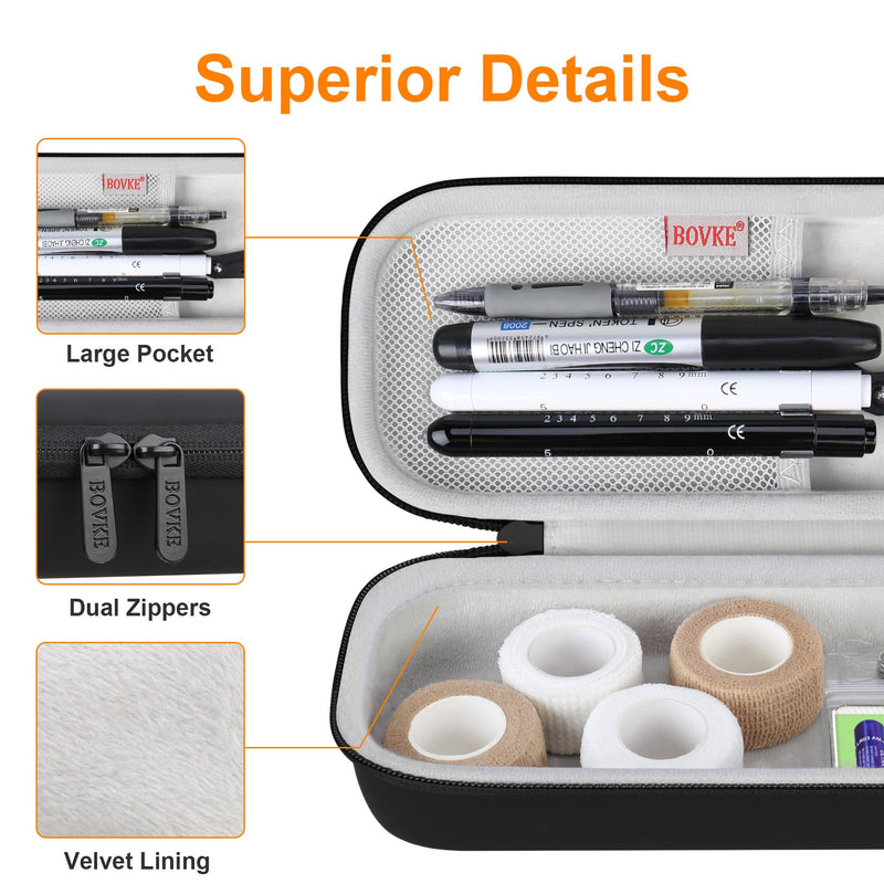BOVKE 15 Pcs Stethoscope Case Sets Medical Supplies Include Stethoscope Case, Medical Scissors, 2 Penlights with Batteries, Bandage Wraps, Name Card Holder for Nursing School Tool Kits, Black PU_Black