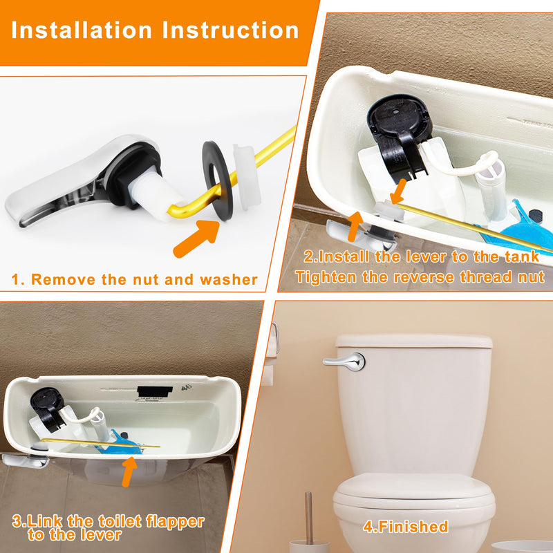 Toilet Handle Replacement Kit, 2 Pack Toilet Lever Flush Handle, Aluminum Alloy Arm, Chrome, Front Mount, Silver