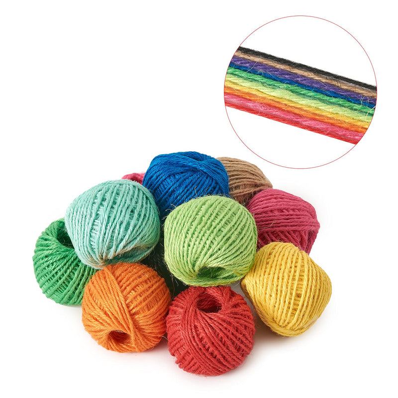 HSTECH 12 Rolls 2mm 3 ply Colorful Natural Jute String for Artworks, Handmade Crafts, Plant Hanger, Gift Wrapping String, DIY Crafts, Picture Display and Embellishments, Gardening 12 Colors