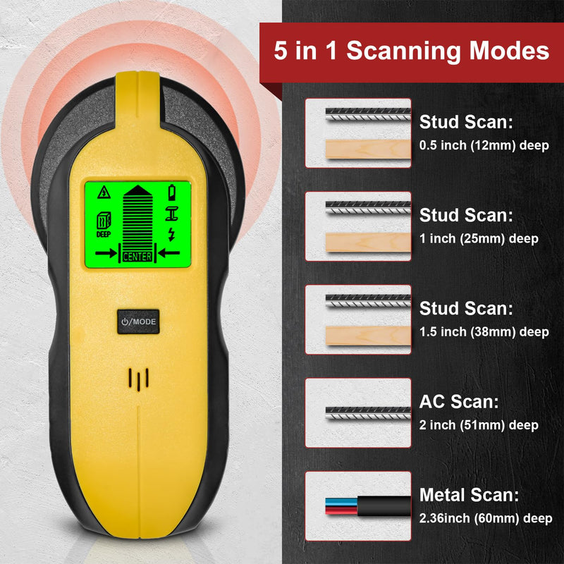 5-in-1 Stud Finder Wall Scanner – Detects Wood, Metal & AC Wires with HD LCD Display & Audio Alarm