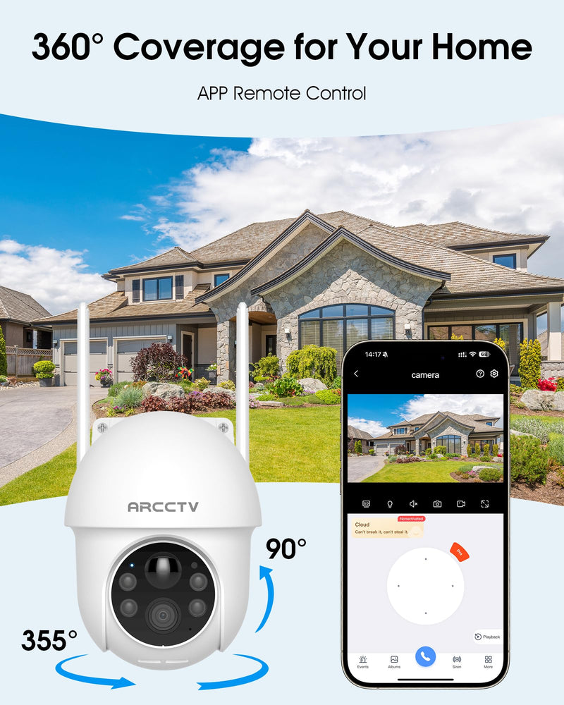 Solar Security Cameras Wireless Outdoor, 4MP 360° View Battery Powered Outdoor Camera, Night Vision with Spotlight, 2-Way Audio, PIR Motion Sensor, 2.4G/5G Dual Band WiFi, SD/Cloud Storage 1 Pack