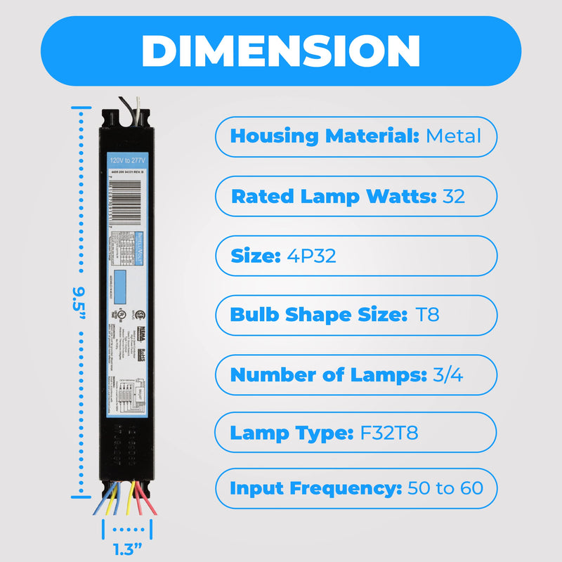 Replacement for ICN-4P32-SC 3 & 4 Lamp T8 Fluorescent Electronic Ballast - Standard and Energy Efficient Ballasts - 120-277 Volt - Instant Start - UL Approved - OL-45323 4P32