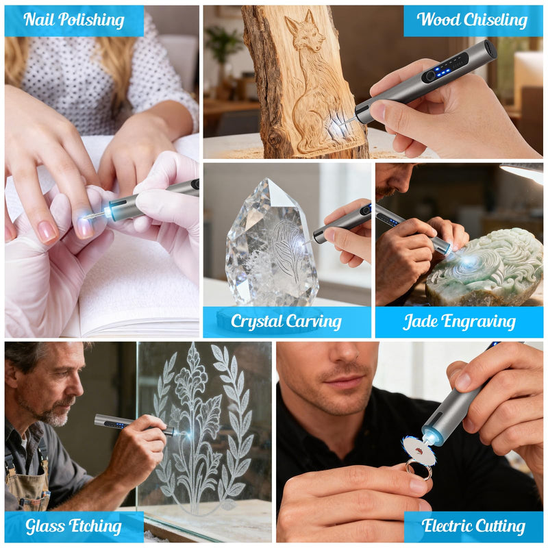 CHEGIF Engraving Pen, USB Rechargeable Cordless Engraver Pen with 51 Bits & LED Light Customizer Engraving Pen for Metal, Wood, Glass and Plastic Portable Engraving Kit for DIY Etching Gifts