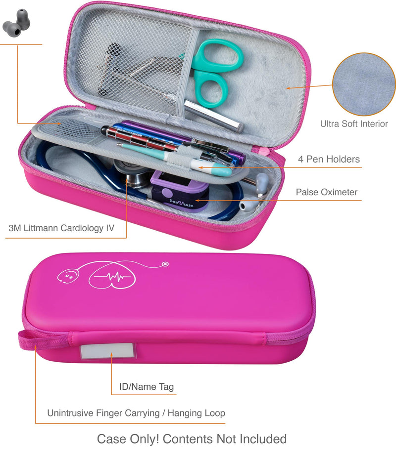 ButterFox Premium Stethoscope Case with Divider and ID Slot for 3M Littmann Classic III, Cardiology IV Diagnostic and More Stethoscopes with Pocket for Nurse Accessories (Hot Pink) Hot Pink