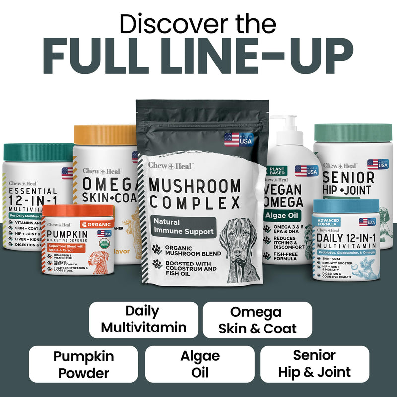 Mushroom Supplement for Dogs with Organic Turkey Tail, Shiitake, Reishi, Colostrum, and Fish Oil - Immune Support Mushroom Complex, 90 Soft Chews - Made in the USA