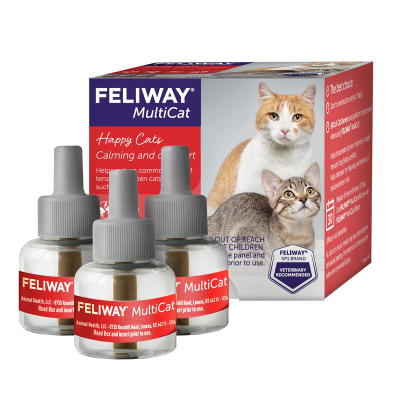 FELIWAY MultiCat Cat Calming Diffuser Refill (3 Pack, 90 Day Supply ) – Helps Reduce Fighting, Tension & Aggression Between Cats – Cat Pheromone Diffuser Refill for Multi‑Cat Homes 3 Count (Pack of 1)