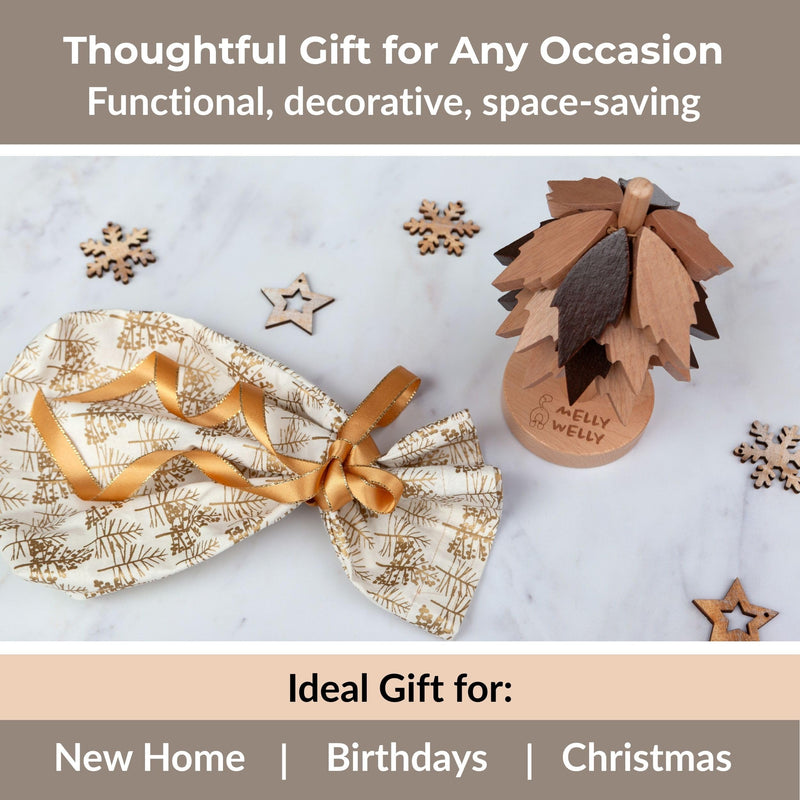 Expandable Wooden Tree Trivet Set – Modular Leaf Design, Non-Slip Silicone Base, Heat Resistant Pot Stand, Decorative Kitchen and Table Protection. Gift for mom