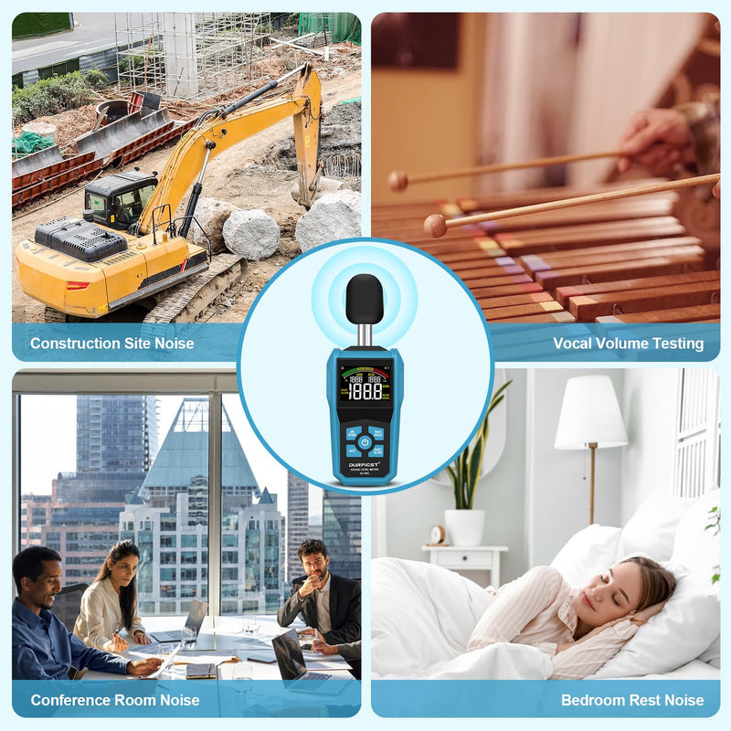 Decibel Meter, DURFICST Sound Level Meter, Portable Level Meter, dB/SONE Units Fast Switching, with LCD Colour Screen, Backlight, A/C Counterweight, Sound meter for home and construction sites