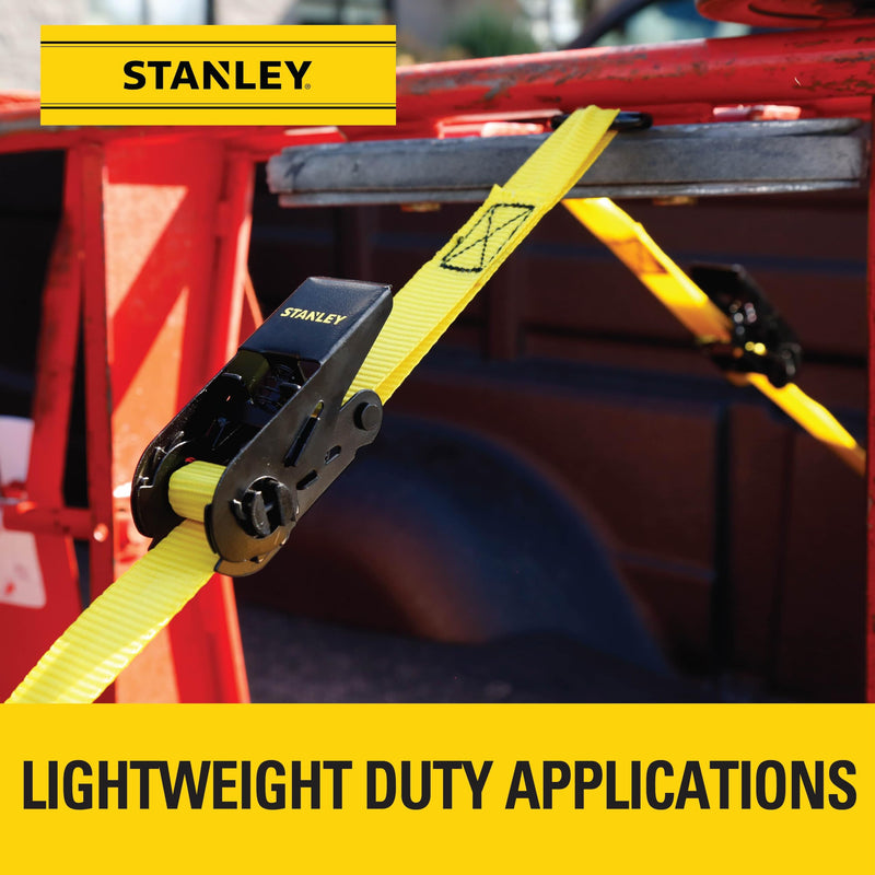 STANLEY S9500 Black/Yellow 1" x 10' Ratchet Straps - Light Cargo (300 lb Working Load / 900 lb Break Strength), 4 Pack 1" x 10'
