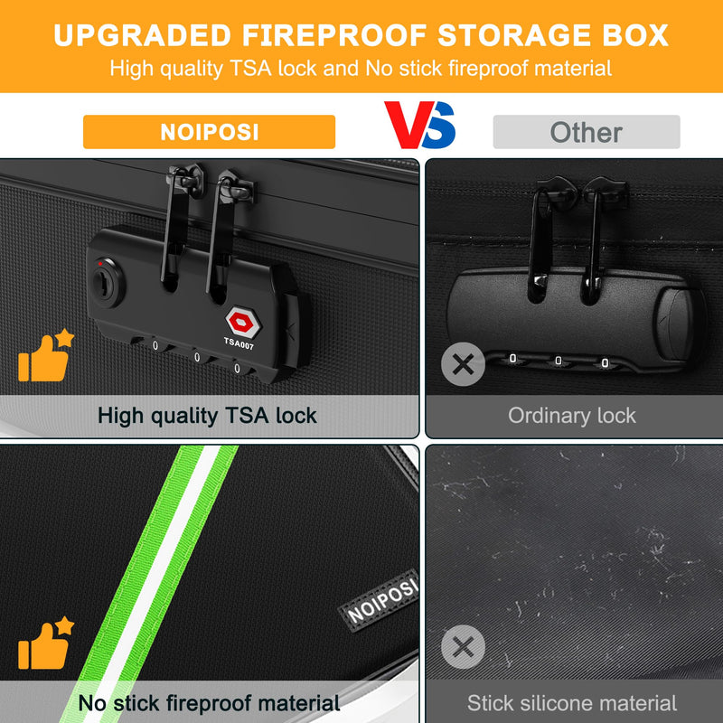 Noiposi 5200℉ Fireproof Document Box, 16.1x 11.4x4.3 Inch Waterproof and Fireproof Document Organizer,Portable Home Travel Safe Storage Box for Legal Size Documents,File and Birth Certificate,Black Black Large