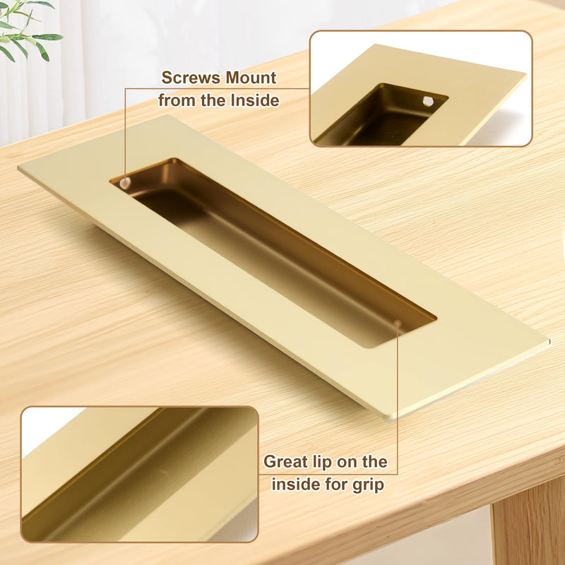 Pocket Door Hardware Set – 2 Recessed Flush Finger Pulls & 1 Edge Pull, Made of 304 Stainless Steel, Template Included, Gold