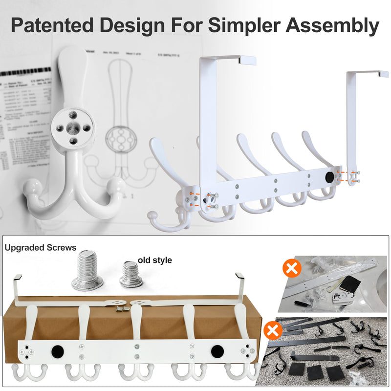 Dseap Over Door Hook 2.0 - Upgraded Version - Simple-Assembly, Strong, Heavy-Duty Stainless Steel 5-Tri-Hook Over The Door Hanger Rack, SimpleStrong Series, White 1 - NewNest Australia