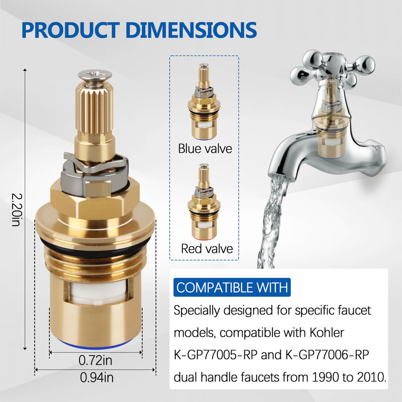 Faucet parts for Kohler K-GP77005-RP & K-GP77006-RP Faucet Ceramic Valve, Hot and Cold faucet valves Replacement Parts(2 Pack)