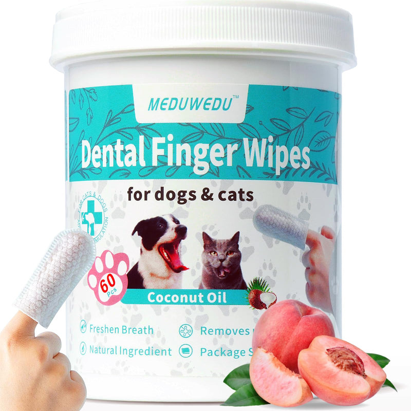 MEDUWEDU Peach Oral & Facial Care Kit – Finger Dental Wipes + Cotton Swabs for Dogs & Cats