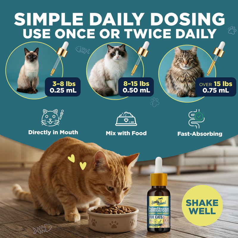 Handy Hound CalmStream Cat Urinary + Calm Support Drops, Liquid Bladder & Urinary Tract Support for Cats, Alcohol-Free, with L-Theanine and Salmon Oil, 2 fl oz (60 mL)