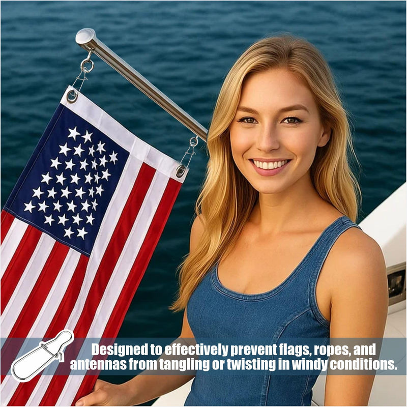 50 Pcs Boat Flag Pole Clips, Marine Spring Clips for Halyard Rope, Antenna Flag Mount Accessories for Pontoon, Sailboat, Yacht, Patriotic USA Flag Display, 1.9" x 1/2"