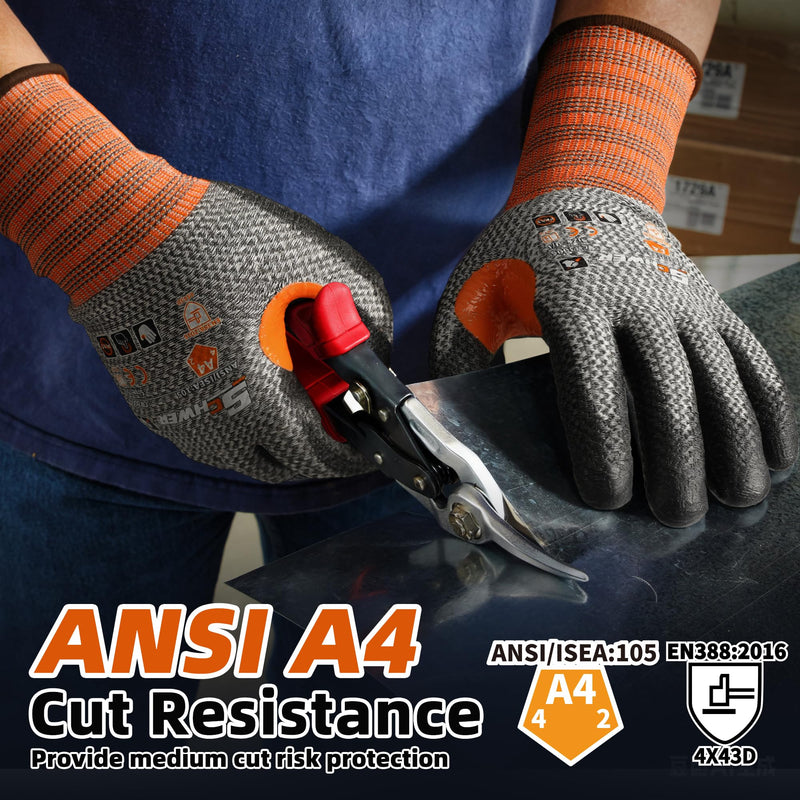 Schwer 12 Pairs Cut Resistant Work Gloves, CR3066 ANSI A4 Cut Proof Gloves with PU Coating, Touch-Screen, Non Slip, Reinforced Thumb, Wire & Fiberglass Free, Durable Working Gloves for Construction, L Large