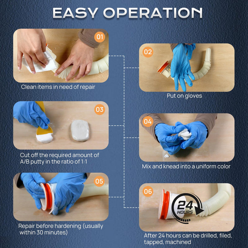 Epoxy Putty, 200g Fast Repair Metal AB Epoxy Putty, 2 Part Epoxy Pool Putty, High Strength Epoxy Filler Putty, Sculpt Clay for Repairing, Bonding, Sculpting, for Metal, Wood, Tile, Ceramics (White) White