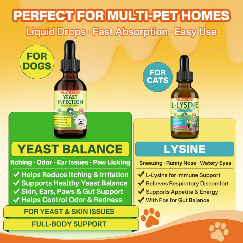 puyrzoe Natural Yeast Infection Treatment for Dogs, Itchy Ears, Skin, Paws & Allergy Relief, Yeast Treatment for Dogs, Supports Gut & Immune Health, Reduces Itching, Irritation & Inflammation, 60ml Yeast Drops-1 PC