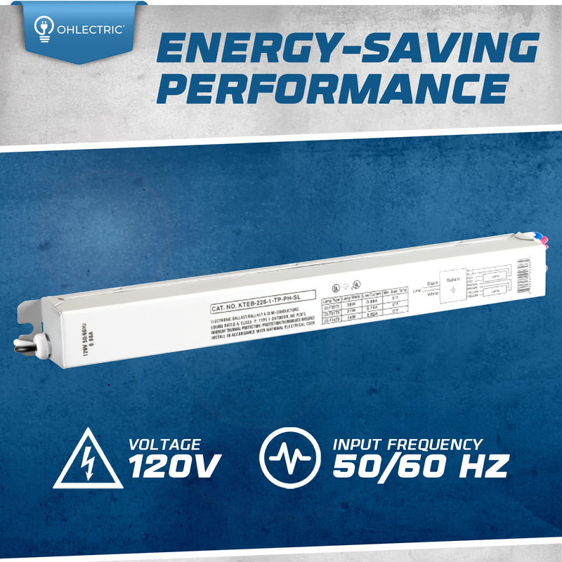 OHLECTRIC Replacement for Keystone KTEB-228-1-TP-PH-SL/B Electronic 2 Lamps T5 Ballast | 120V with Normal Power Factor | Preheat Start | RoHS Compliant | 9 Inch Case for Versatile Applications 1