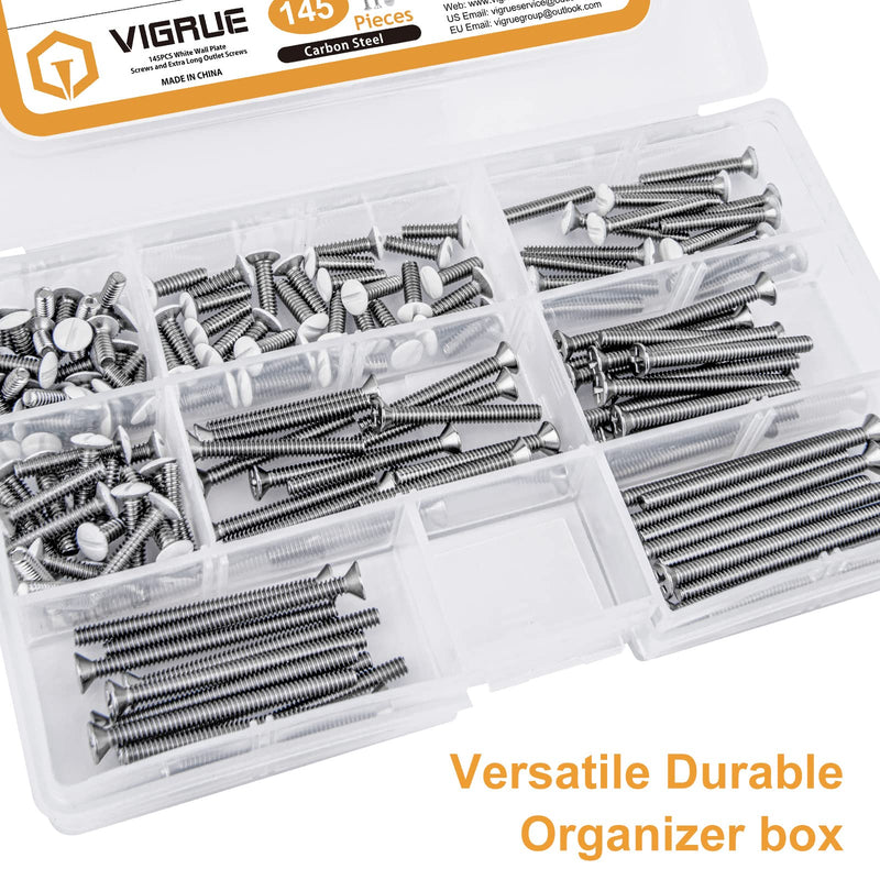 VIGRUE 145PCS Extra Long Outlet Screws Long Electrical Outlet Screws Wall Plate Screws White Machine Screws Device Mounting Screws Outlet Plate Screw Faceplate Screw