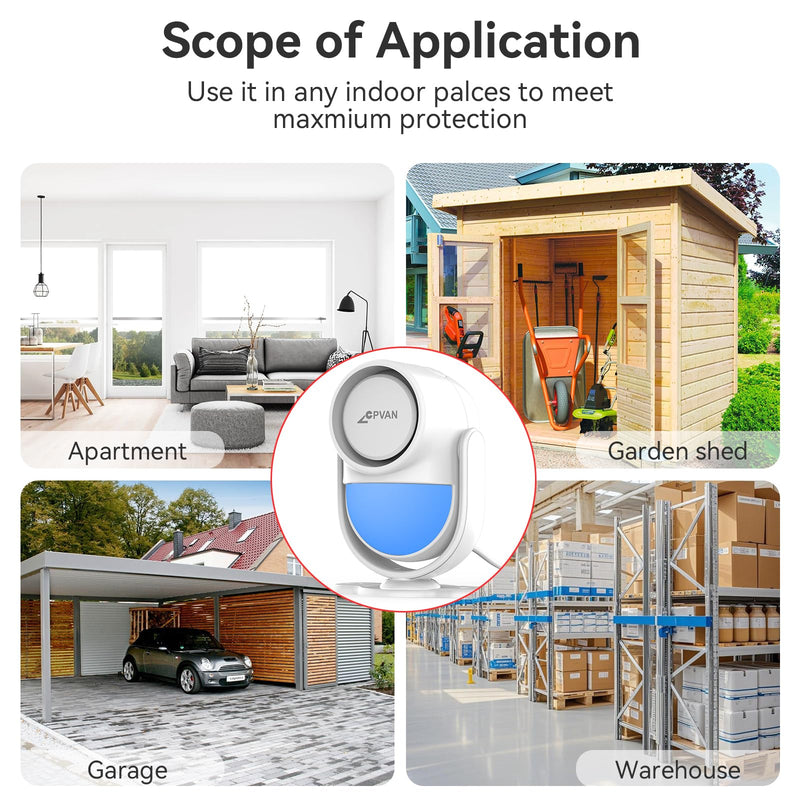 CPVAN WiFi Home Alarm System with PIR Motion Sensor, Wireless Smart Motion Detector Alarm for Security with Phone APP Alert (Indoor PIR Alarm Host, 1 Remotes), White White-1+1
