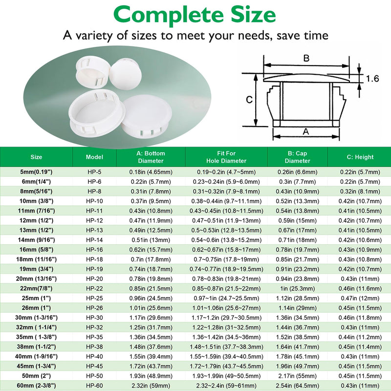 1-1/2" (38mm) Plastic Plugs for Round Holes, Flush Type Snap in Locking Door Screw Shelf Hole Plugs Drilling Hole Cover Cabinet Furniture Cupboard Shelves Pipe Insert End Caps, 8PCS White 1-1/2"/38mm