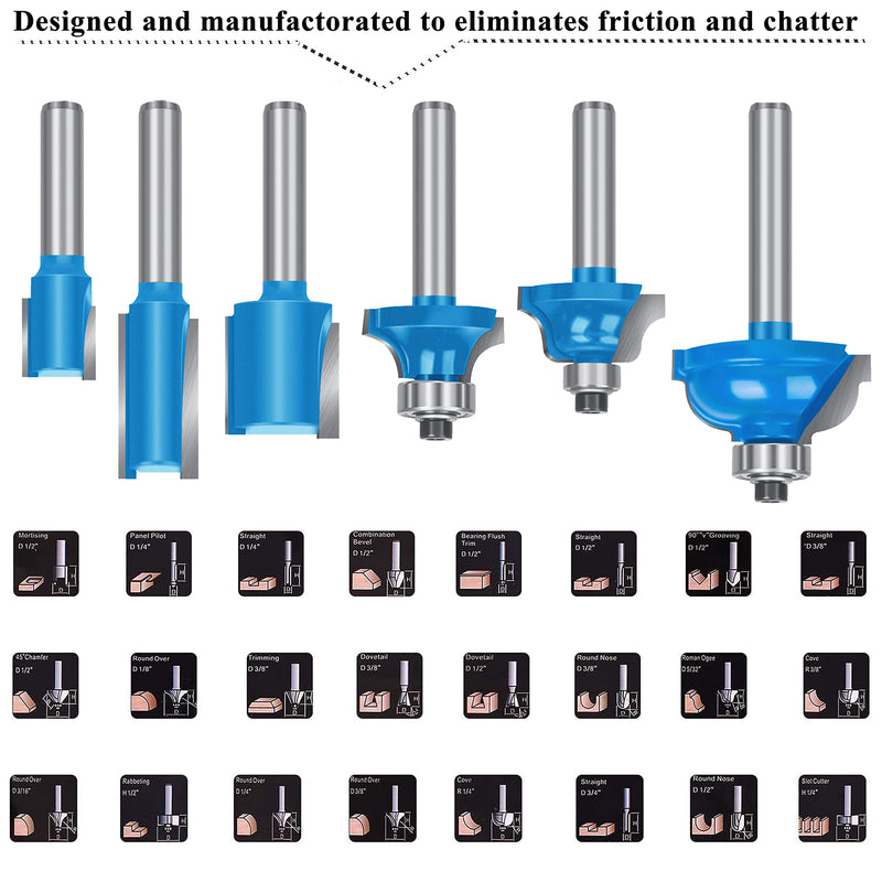 LEATBUY Router Bit Sets 41 PCS Woodworking Router Bits 1/4 Inch Shank Bullnose Wood Milling Cutter Drilling Carbide Tool for Door Table Cabinet Shelve Router Bit Set Wall DIY Woodwork (DH1) DH1