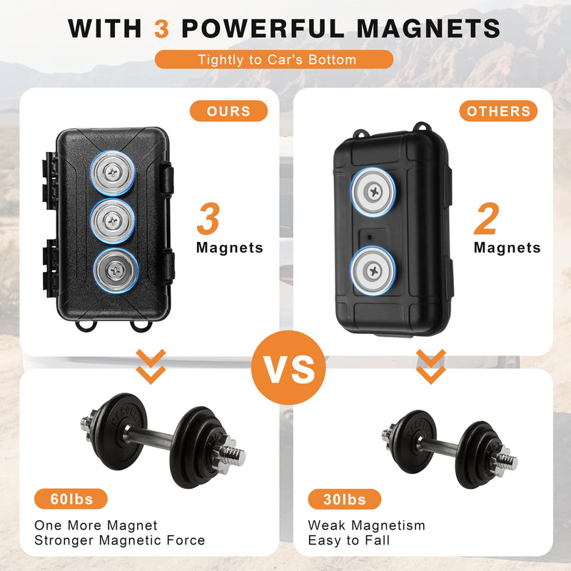 Upgraded Magnetic Key Holder Under Car, Hide a Key Outside Waterproof Magnetic Key Box for Under Car Large Hide Box Magnetic Storage Box, Black 3 Strong Magnets