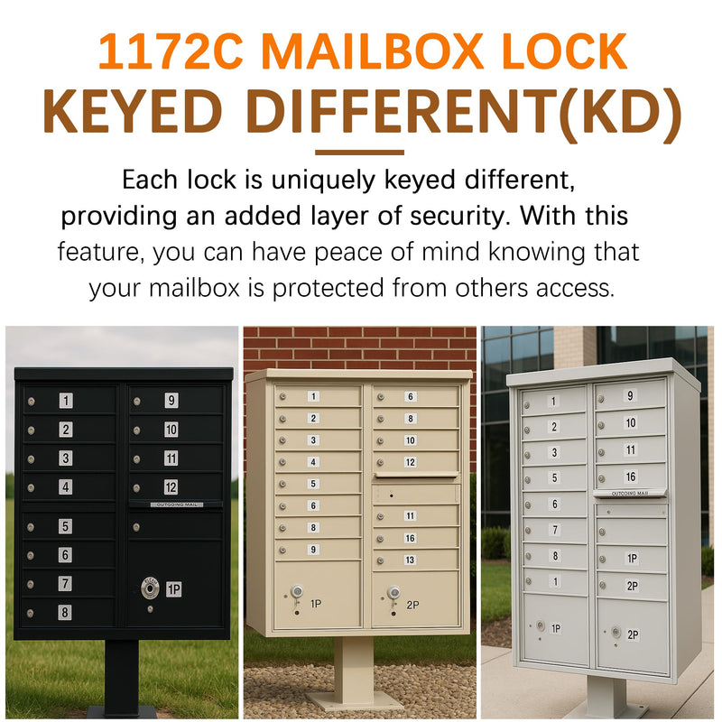 5 Pack L-1172C Mailbox Lock Replacement Includes 3 Keys Per Lock& 5 Locking Plates – C9100 National Standard Key Lock for Cluster Boxes,90° Clockwise Rotation