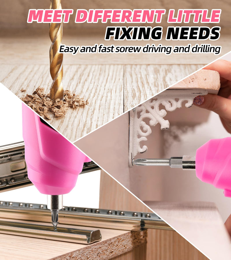 DOWELL Pink Electric Screwdriver Set, Tools with 3.6V Screwdriver for Women