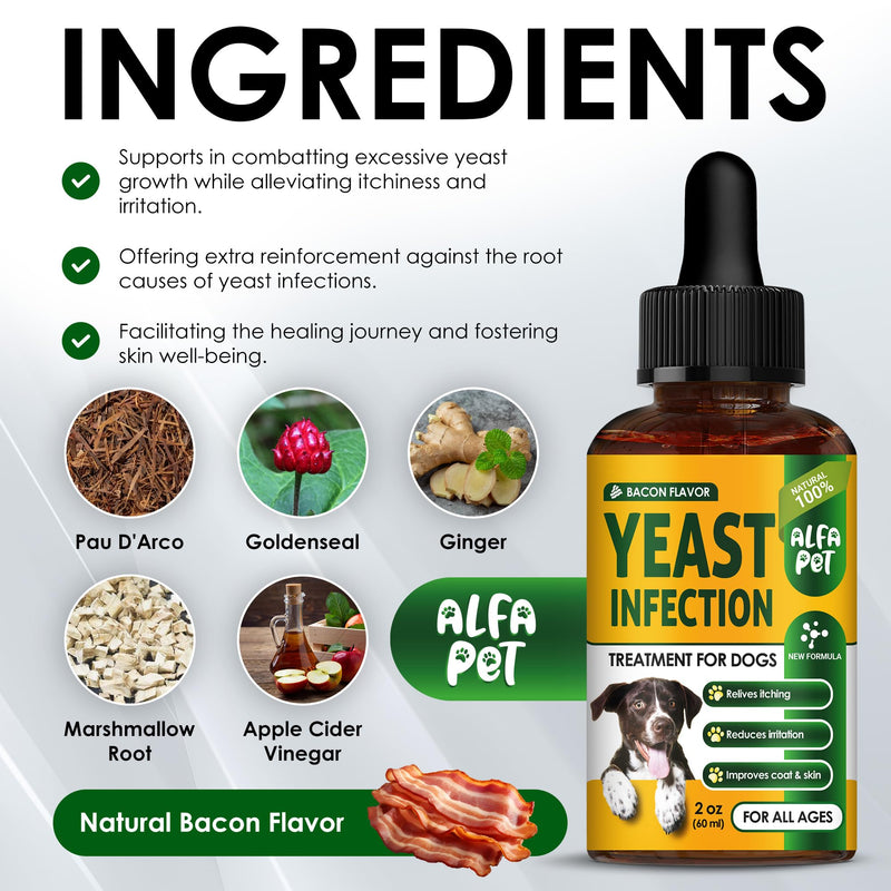 Yeast Infection Treatment for Dogs Helps with Itching & Allergies – Dog Yeast Infection Treatment Liquid Herbal Supplement – for All Breeds – Bacon Taste – 2 Oz Yellow