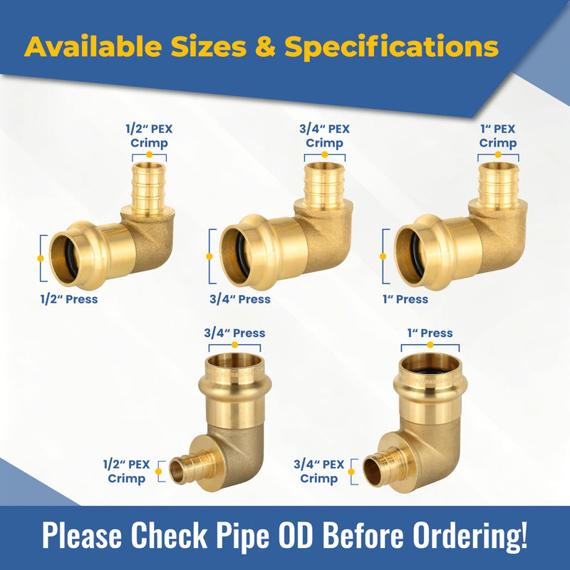 5PACK GUOFIS Copper Press 90 Degree Elbow,3/4"PEX x Press(PRESS093-5) 5 0.75 Inch
