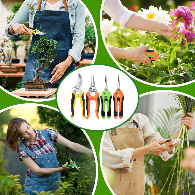 4 Pack Garden Pruning Shears, Stainless Steel Garden Shears, Gardening Shears, Garden Scissors, Garden Clippers, Pruning Snips, Pruning Shears for Gardening Tools (4PCS Yellow Orange Green) 4pcs Yellow Orange Green