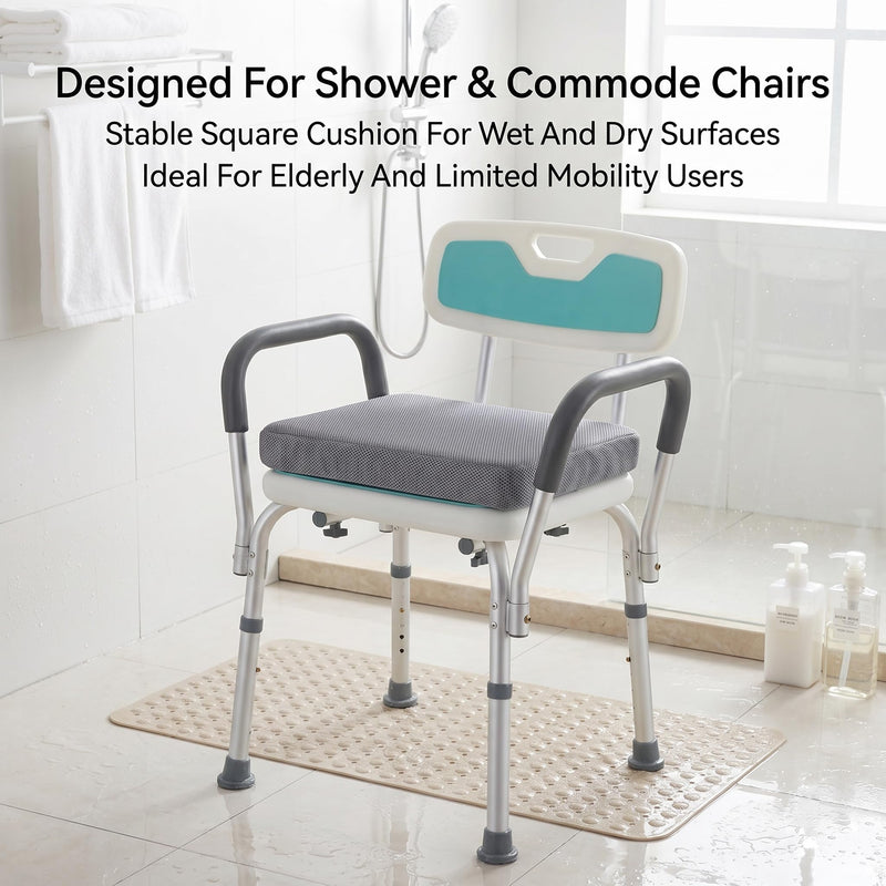 Upgraded Shower Seat Cushion for Elderly, Non-Slip Waterproof Shower Chair Cushion with 4D Mesh Quick Dry, Bath Cushion for Tub & Shower Bench Seat, Soft Pad for Shower Transfer Bench, Gray,16"x13"