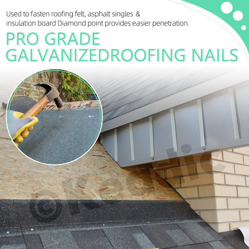 Keadic 300Pcs 1-1/4" Galvanized Roofing Felt Nails Bulk Set, 30mm Broad Head Pins House Hardware Nail for Roofing Felt Insulation Film Foam Board Asphalt Singles Fastening 1-1/4" (30mm)