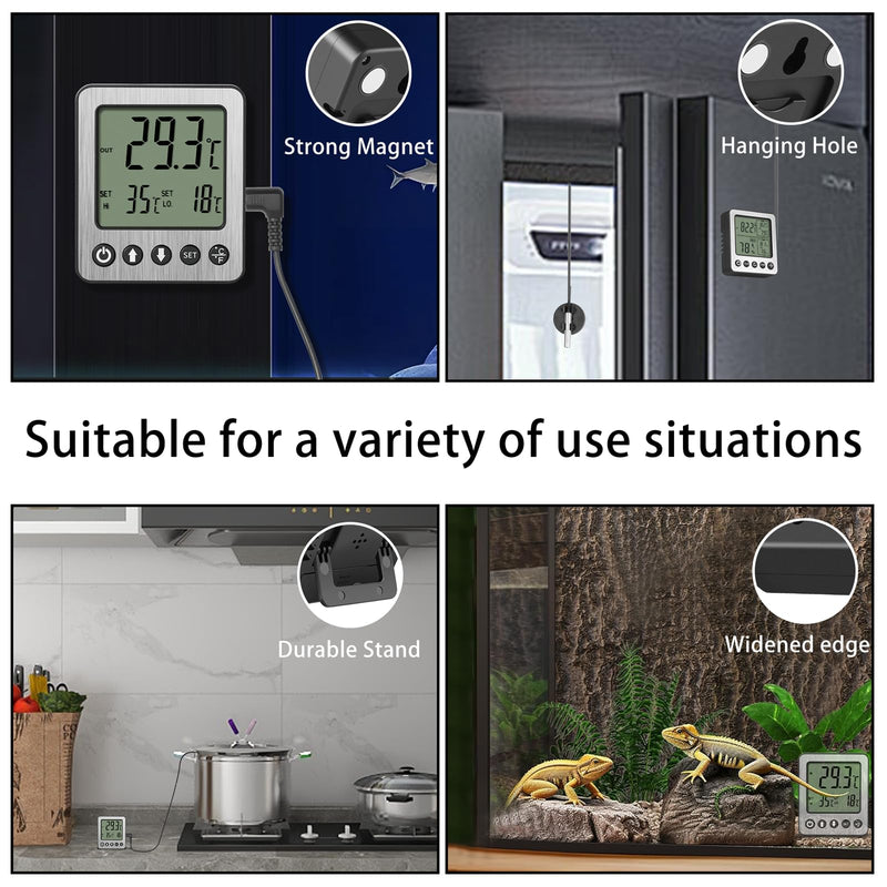 2 pcs Refrigerator Thermometer Freezer Alarm Digital Freezer Thermometer Fridge Thermometer with Extra Sensor high and Low Temperature Alarm (2, Black, ZZ10) small 2